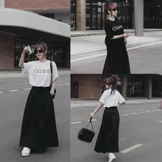 Set Đầm Váy Nữ Áo Thun Tay Ngắn CELINE  Kèm Chân Váy Dáng Dài Nhẹ Nhàng Nữ Tính