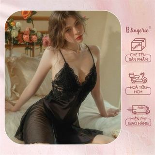 Váy ngủ lụa phối ren quyến rũ - b.lingerie