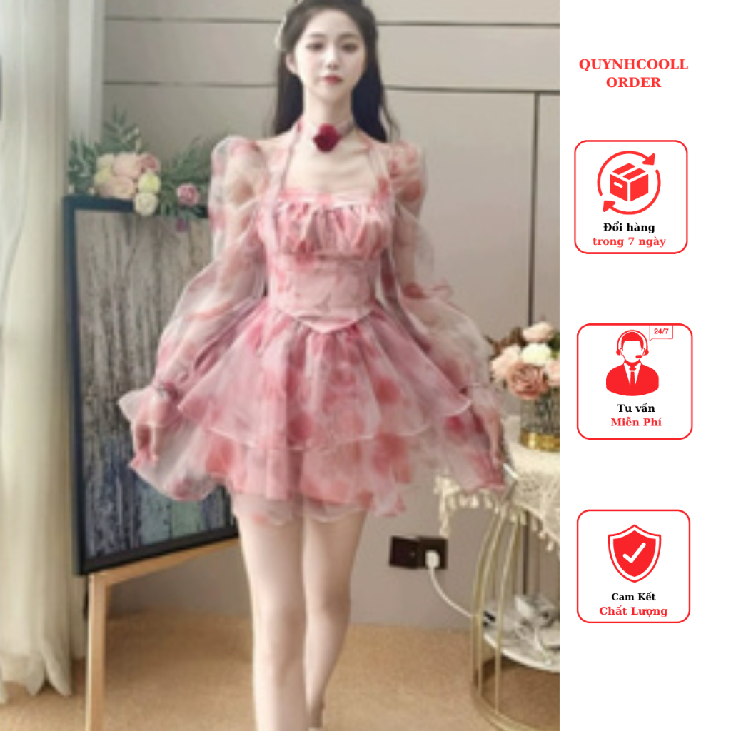 Váy in họa tiết cao cấp của Pháp dành cho nữ xuân thu 2024 thiết kế mới giảm béo eo Váy ngắn chữ A đẹp nhất mùa hè 2024