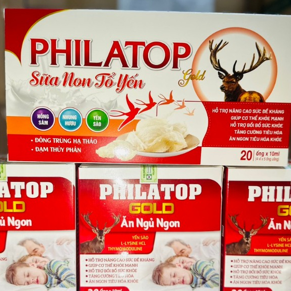 Philatop Sữa Non Yến Sào với thành phần, yến sào,hồng sâm, giúp giúp ăn ngủ ngon, nâng cao sức đề kháng hộp 20 ống