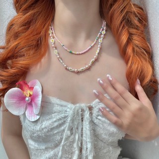 Set 2 dây vòng cổ rời hạt màu sắc và hoa C104 Choker Club