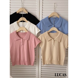 Áo len cổ đức tay cộc dáng suông cúc bọc