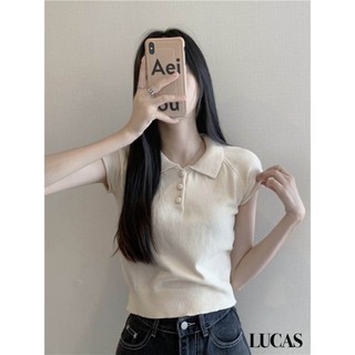 Áo len cổ đức tay cộc dáng suông cúc bọc