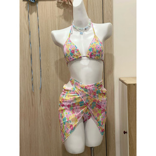 Bikini đồ bơi ba mảnh có kèm khăn họa tiết hoa mùa hè _bkn018