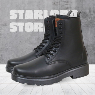 Giày combat boot nam nữ SL1105 StarLord màu đen da cao cấp có khâu đế