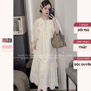 Váy Babydoll Côc Tay Cổ V Buộc Dây - Đầm MIZU From Dáng Dài Maxi Hoa Thêu Boi 2 Lớp Cao Cấp - Có Bigsize Vải Boi Thêu PL