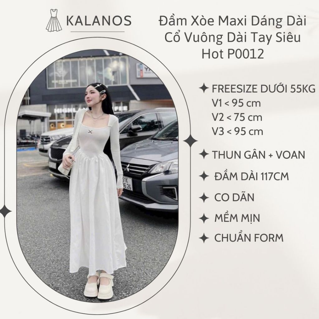 Đầm Xòe Maxi Dáng Dài Cổ Vuông Dài Tay Siêu Hot P0012