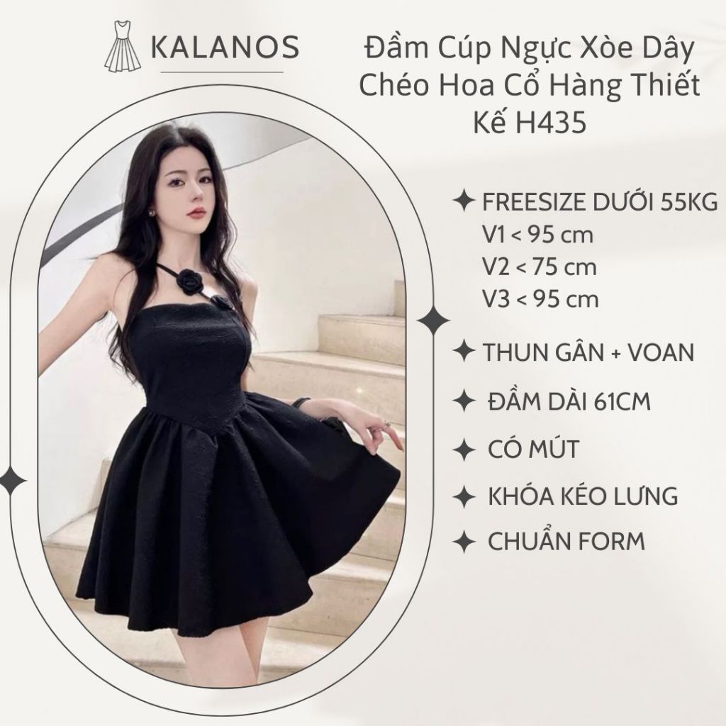 Đầm Cúp Ngực Xòe Dây Chéo Hoa Cổ Hàng Thiết Kế H435