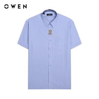 OWEN - Áo sơ mi ngắn tay Body Fit màu Xanh chất liệu Bamboo - AB230740NT