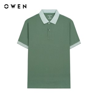 OWEN - Áo polo ngắn tay Body Fit màu Xanh lá chất liệu CVC Spandex - APV233197