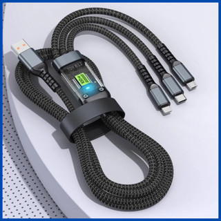Dây cáp sạc siêu nhanh 3 đầu 100W Micro USB Type C 3 trong 1 dây cáp dữ liệu trong suốt màn hình kỹ thuật số