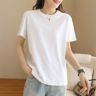 Áo thun trắng nữ cổ tròn tay ngắn kiểu dáng basic