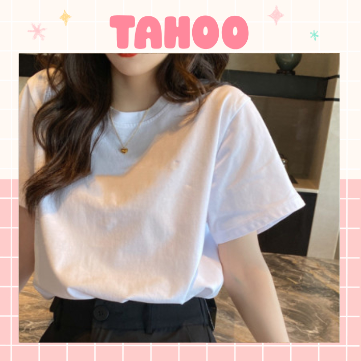 Áo thun trắng nữ cổ tròn tay ngắn kiểu dáng basic