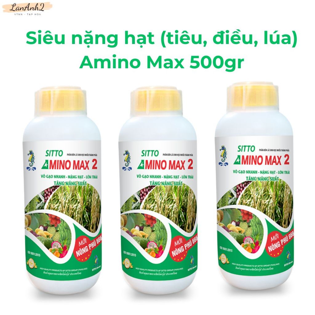 Chai 500ml Siêu nặng hạt (tiêu, điều, lúa, cà phê...) Amino Max 2, giúp cây có hạt đạt năng suất cao hơn