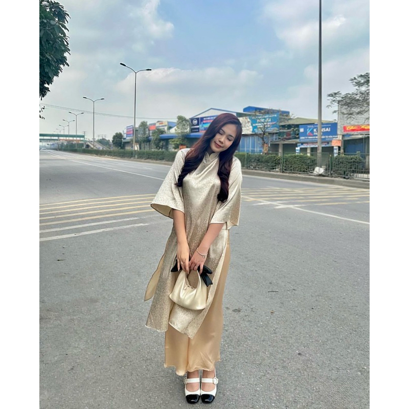 Túi nữ Chow bag màu KEM NHŨ + nơ đen đính đá