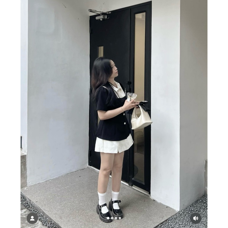 Túi nữ Chow bag màu KEM NHŨ + nơ đen đính đá