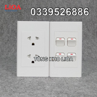 Combo ổ cắm điện đôi 3 chấu LiOA 16A 3520W + 4 công tắc điện - Lắp nổi