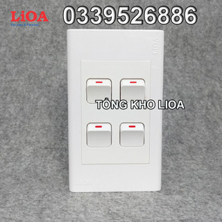 Combo 4 công tắc điện 1 chiều + mặt lỗ vuông LiOA - Lắp nổi