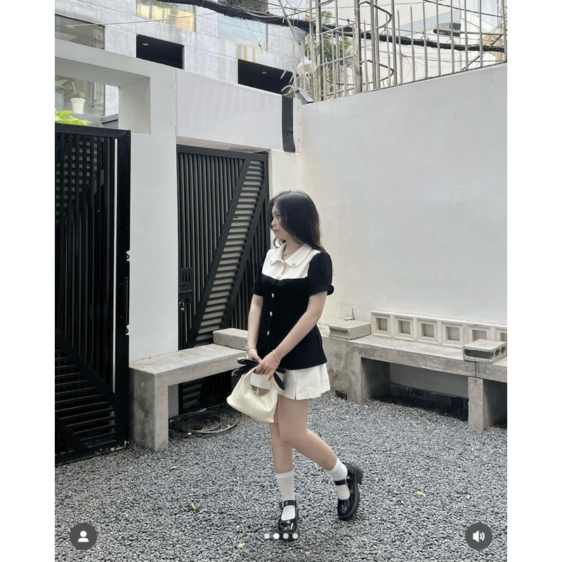 Túi nữ Chow bag màu KEM NHŨ + nơ đen đính đá