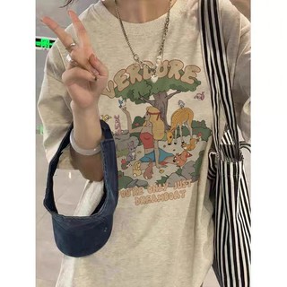 Fashion mùa hè xám tiêu động vật áo thun nữ in ấn oversize cổ tròn áo phông basic 100%cotton FOCUS local brand