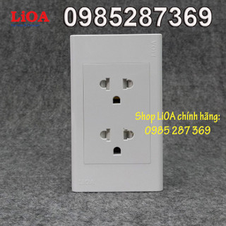 Mặt 2 ổ cắm 3 chấu LiOA chính hãng, Nhựa TRẮNG, tiếp điểm ĐỒNG