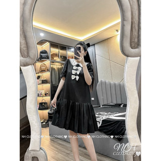 Váy chân dập nơ ngực cổ ren