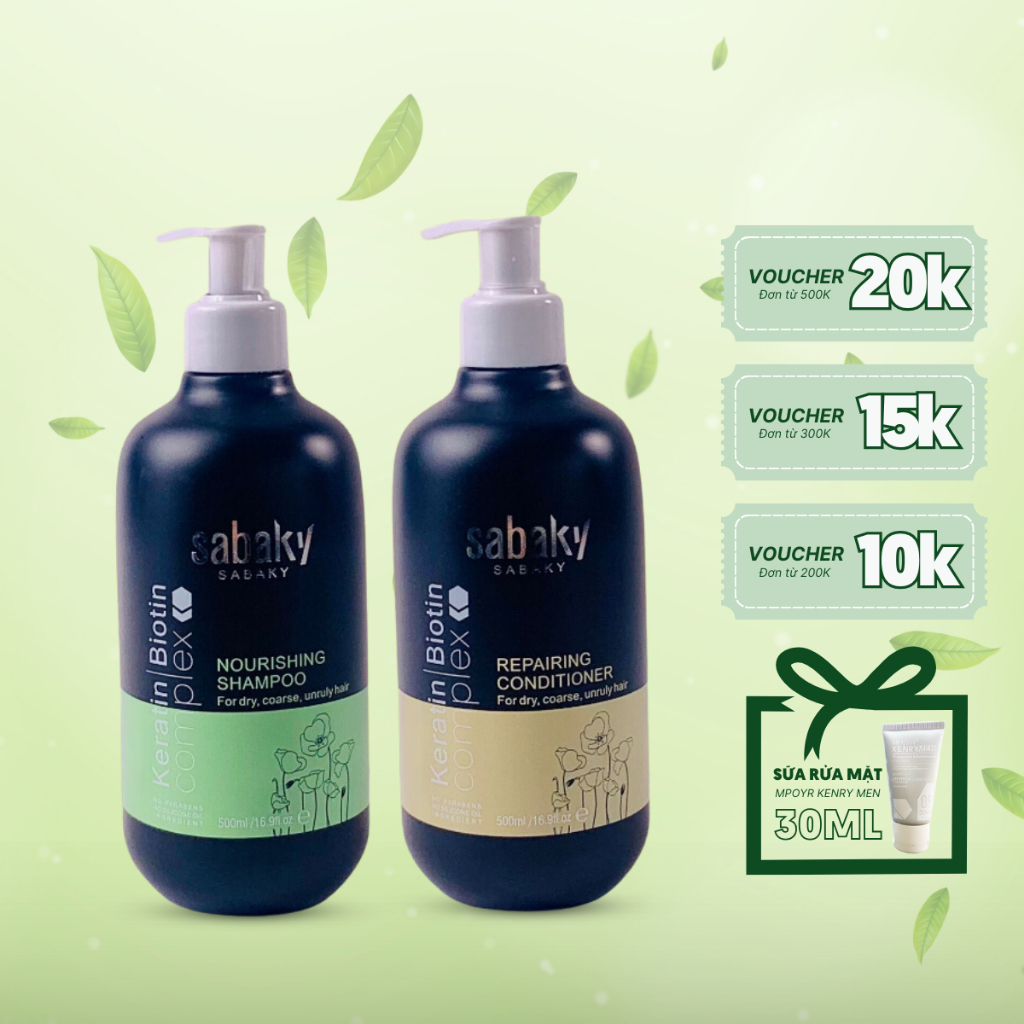 Dầu Gội Dầu Xả Collagen Biotin Keratin Sabaky Tinh Dầu Argan Phục Hồi Tóc Chắc Khỏe Bóng Mượt Chai 500ml