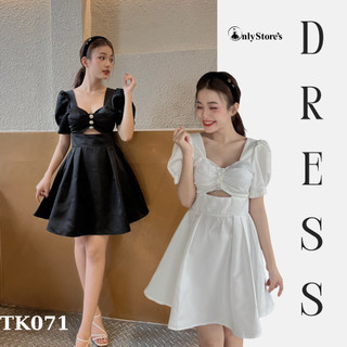 TK071 Đầm tafta dáng xoe tay phồng đính đá