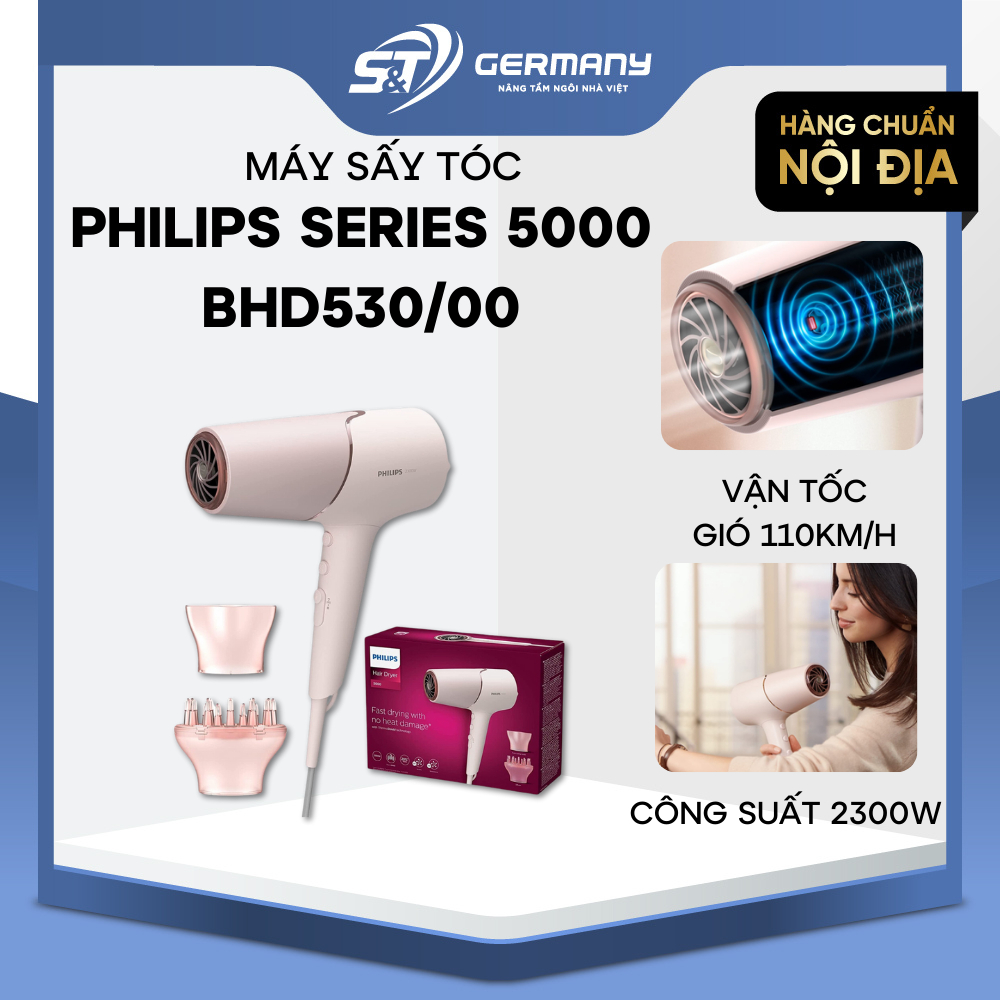 Máy Sấy Tóc Philips Series 5000 BHD530/00 2300W Nội Địa Đức Chủ Động Nhiệt Bảo Vệ Tóc GST Electronic 210035