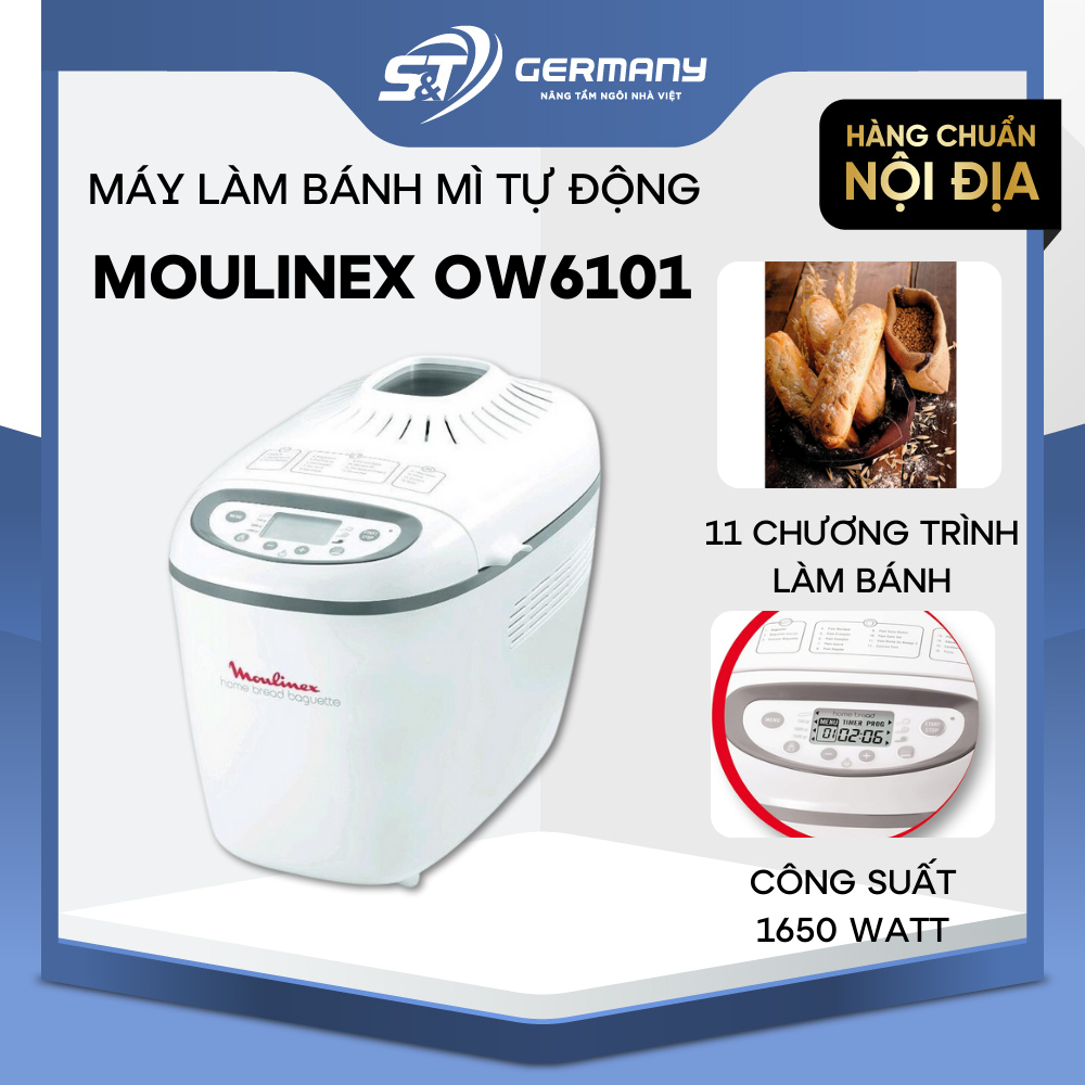 Máy làm bánh mì tự động Moulinex OW6101 màu trắng,Máy làm bánh mì cao cấp chính hãng chuẩn Đức GST ELECTRONIC 480033