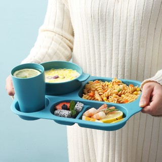 Set khay ăn dặm lúa mạch cao cấp 6 món kèm cốc bát thìa nĩa đũa siêu đáng yêu cho bé