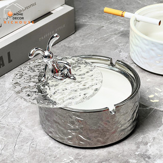 Gạt Tàn Gốm Sứ Có Nắp Đậy Thỏ Bạc Xinh Xắn, Chống Bay Tàn Trang Trí Phòng Khách Sang Trọng