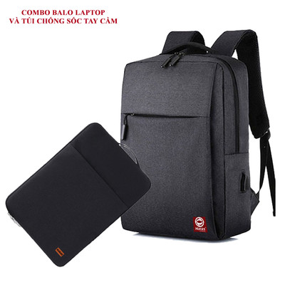 COMBO Balo laptop tích hợp cáp sạc USB Và Túi Chống sốc bảo vệ laptop có tay cầm HARAS HR237TC004