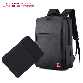 Combo balo laptop tích hợp cáp sạc usb và túi chống sốc bảo vệ laptop có tay cầm haras hr237tc004