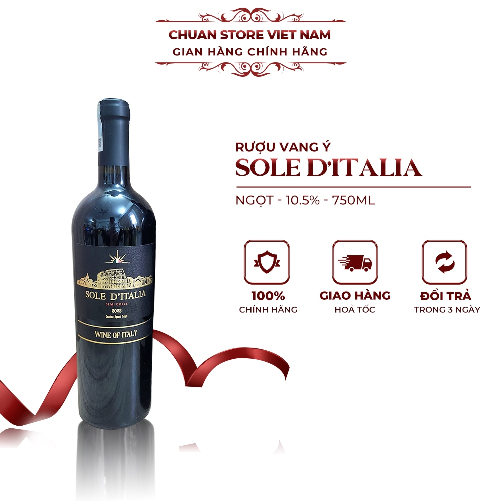 Rượu vang đỏ Ý ngọt Sole D’italia 10.5% nho Sangiovese và Negroamaro thượng hạng chai 750ml