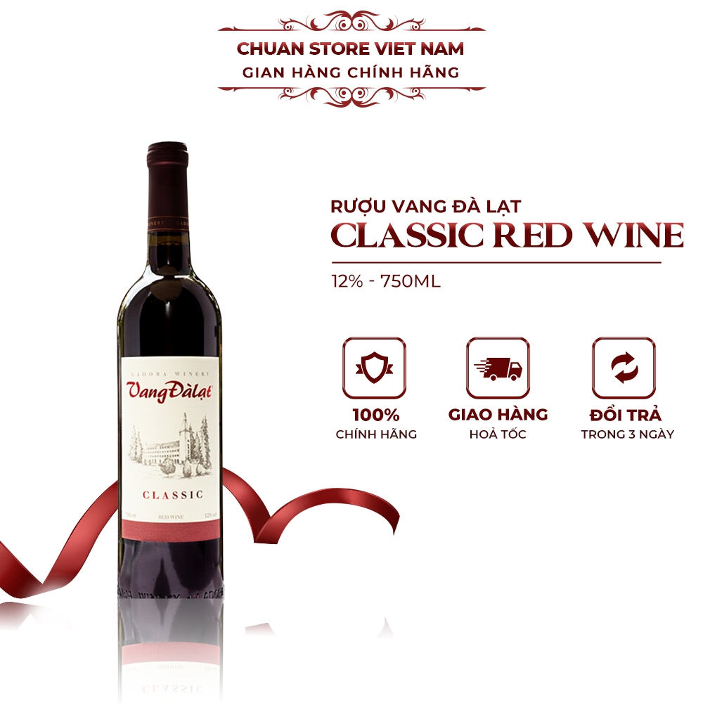 Rượu vang đỏ Đà Lạt Classic Red Wine 12% chai 750ml hương vị tuyệt hảo