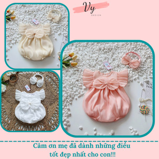 Body Bé Gái Sơ Sinh VY DESIGN. Bodysuit Cho Bé Gái Thiết Kế Kèm Turban. Đầm Đầy Tháng, Váy Sơ Sinh