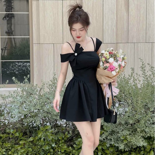 Set đầm xoè 2 dây phối tag đá xinh xắn