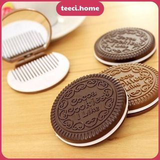 Sỉ Bộ Gương Kèm Lược Tròn Cầm Tay Mini Bỏ Túi Trang Điểm Hình Bánh Quy Có Lược TEECI U072