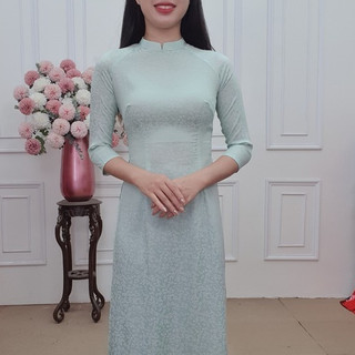 A2475 áo dài gấm cổ 2p tay lỡ xanh nhạt (KHÔNG GỒM QUẦN)