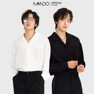 Áo Sơ Mi Nam Dài Tay MANDO Thiết Kế Form Rộng, Cổ Vest Cách Điệu, Chất Vải Đũi Xước Mềm Nhẹ, Thoải Mái SHT004