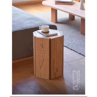 Ghế đẩu xếp gọn đa năng, ghế ăn lục giác gỗ sồi