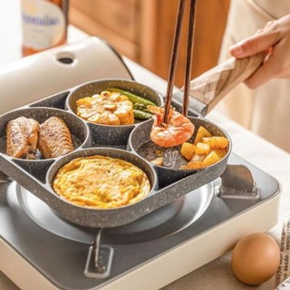 Chảo Đá Chống Dính Chia Ô 4 Ngăn Tiện Lợi Chiên Trứng Ốp La, Làm Bánh Dùng Được Bếp Từ