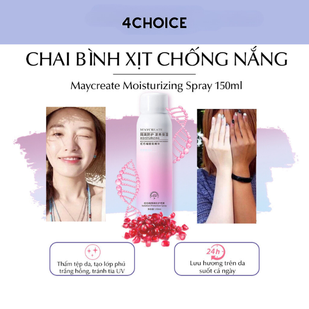  Kem xịt chống nắng nâng tone body Maycreate Moisturizing Spray 150ml dưỡng ẩm làm trắng da cơ thể. 