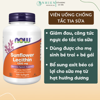 Viên uống chống tắc tia sữa Sunflower Lecithin Now 1200mg 100 viên