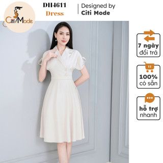 Đầm công sở CITI MODE FASHION thiết kế dáng xòe be cổ vest đính cúc DH4611