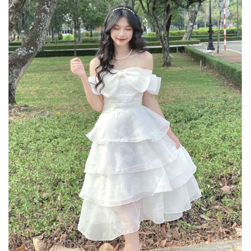 Váy voan nữ tiểu thư xếp tầng nơ ngực đính đá dáng dài maxi đi chơi đi tiệc cực xinh và dễ thương - LAMA | BigBuy360 - bigbuy360.vn