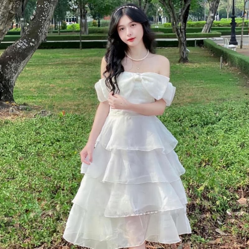 Váy voan nữ tiểu thư xếp tầng nơ ngực đính đá dáng dài maxi đi chơi đi tiệc cực xinh và dễ thương - LAMA | BigBuy360 - bigbuy360.vn