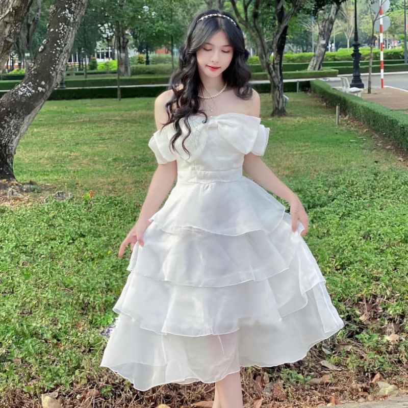 Váy voan nữ tiểu thư xếp tầng nơ ngực đính đá dáng dài maxi đi chơi đi tiệc cực xinh và dễ thương - LAMA | BigBuy360 - bigbuy360.vn