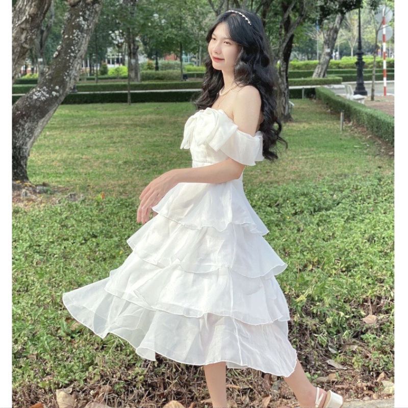 Váy voan nữ tiểu thư xếp tầng nơ ngực đính đá dáng dài maxi đi chơi đi tiệc cực xinh và dễ thương - LAMA | BigBuy360 - bigbuy360.vn